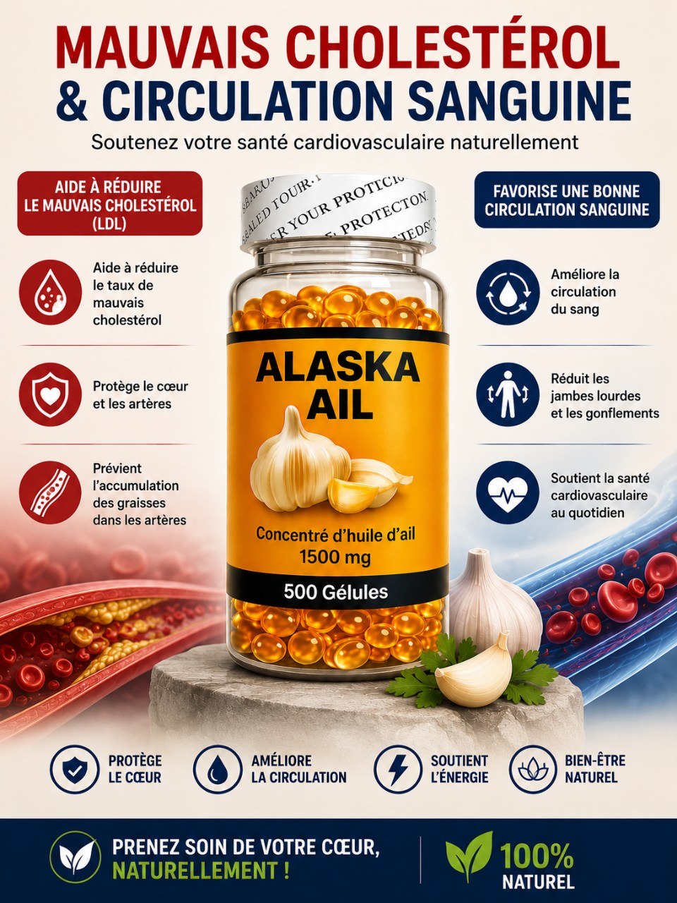 Alaska garlic 500 gellules (USA) Soutien Naturel Pour l'hypertension et Diabète