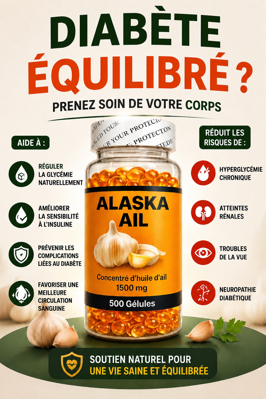 Alaska garlic 500 gellules (USA) Soutien Naturel Pour l'hypertension et Diabète