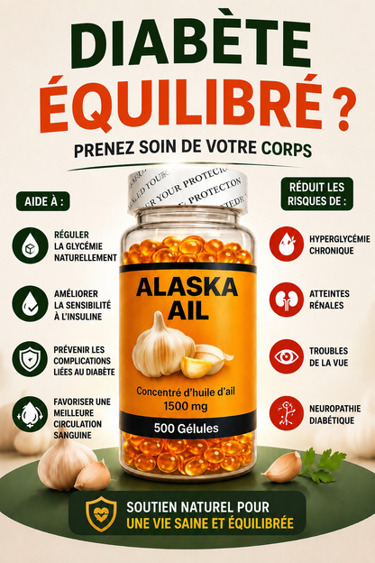 Alaska garlic 500 gellules (USA) Soutien Naturel Pour l'hypertension et Diabète